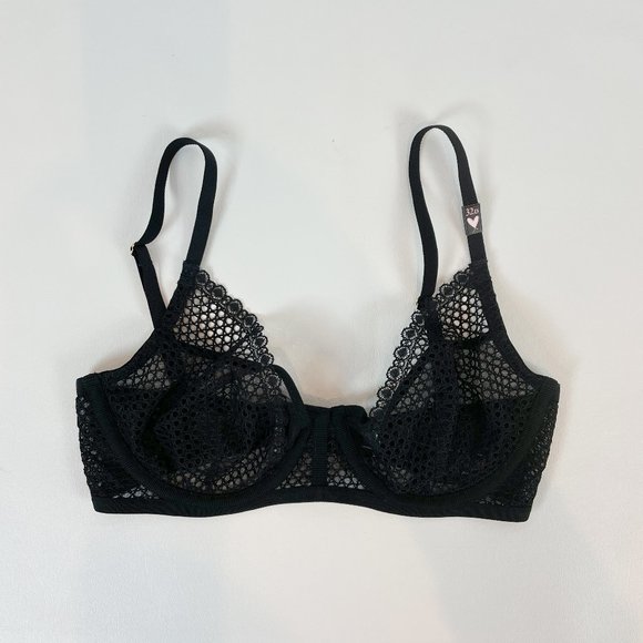 NWOT Victoria's Secret Bra 32D Unlined Demi Black Lace - Picture 2 of 11